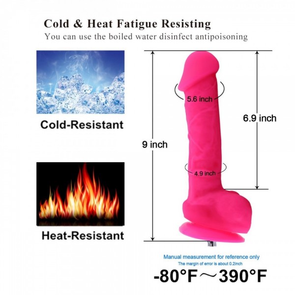 9" Silicone Dildo for Hismith Sex Machine with Quick Air Connector, 6.9" Insertable Length,Pink