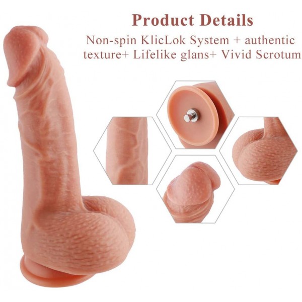 Hismith Sex Attachments, 8.6 Inches Double Layered Dildo, Super High Simulation Silicone Dildo (Flesh)