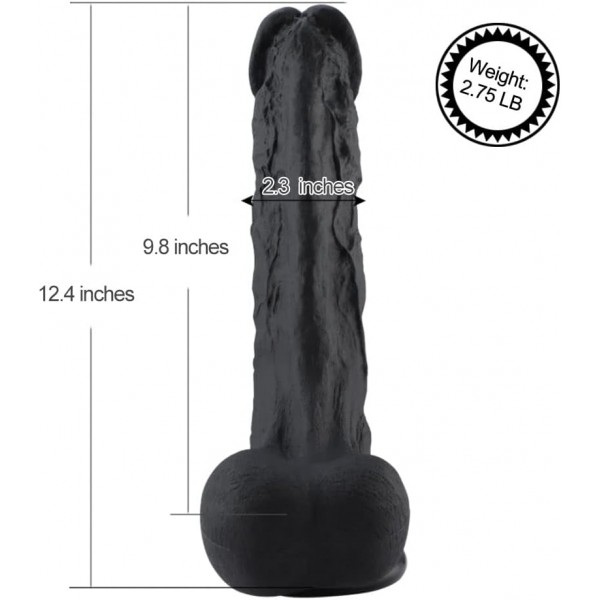 Hismith 12,4 Inches Black Super Huge Silicone Dildo för Hismith Premium Sex Machine