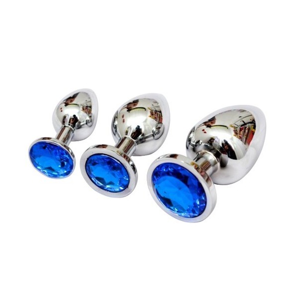 Unisex Metal Butt Toy Booty Beads Sexy Stopper Insert (S) - Blue crystal