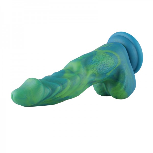 Hismith 9.6" silicone Green mix yellow dildo with KlicLok system