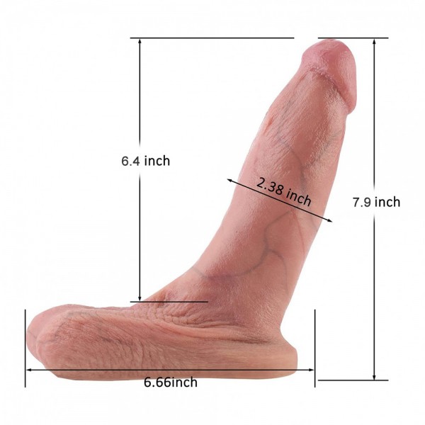 Hismith 8,3" realistisk silikondildo, 7,68" innsettbar lengde med tredimensjonale testikler